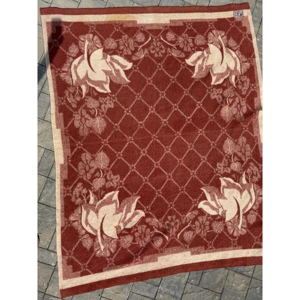 VTG Orr Health All Wool Blanket Holland Tulip Reversible Burgandy Cream 7'x5'6"